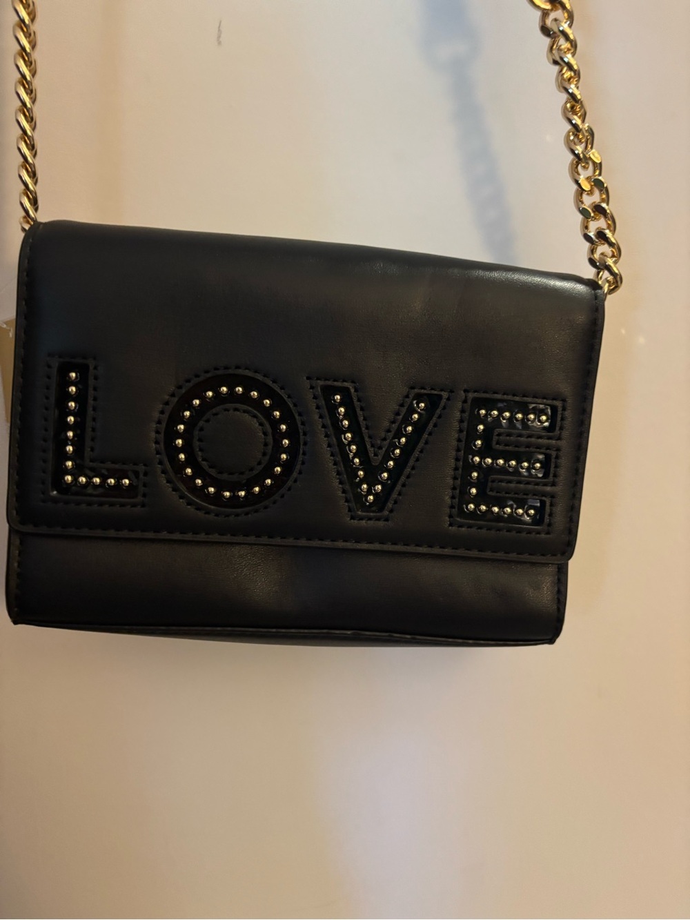 Michael Kors Black 'LOVE' Studded Crossbody Bag with Gold Chain